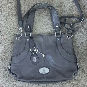 Grey leather fossil bag